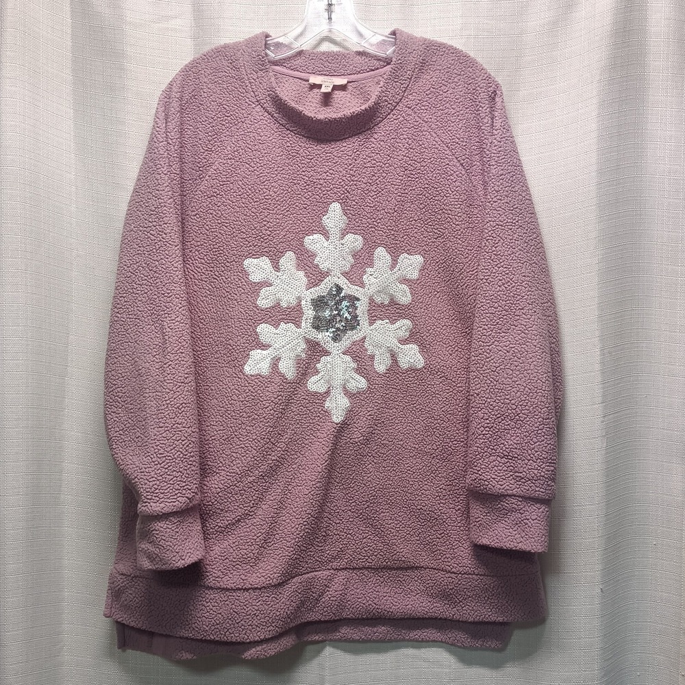 Como Vintage Purple Fleece Sequin Snowflake Crewneck Sweatshirt Women XXL